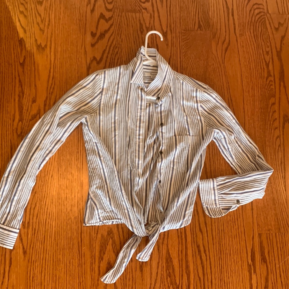 Madewell front tie blue and white button up XXS